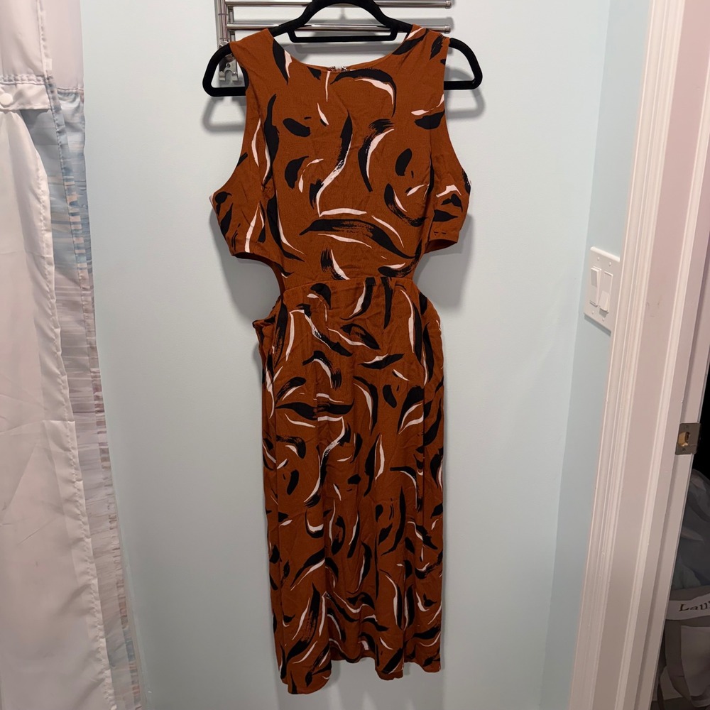 Corey Lynn Calter Size L Rust Brown Abstract Cutout Sleeveless Midi Dress